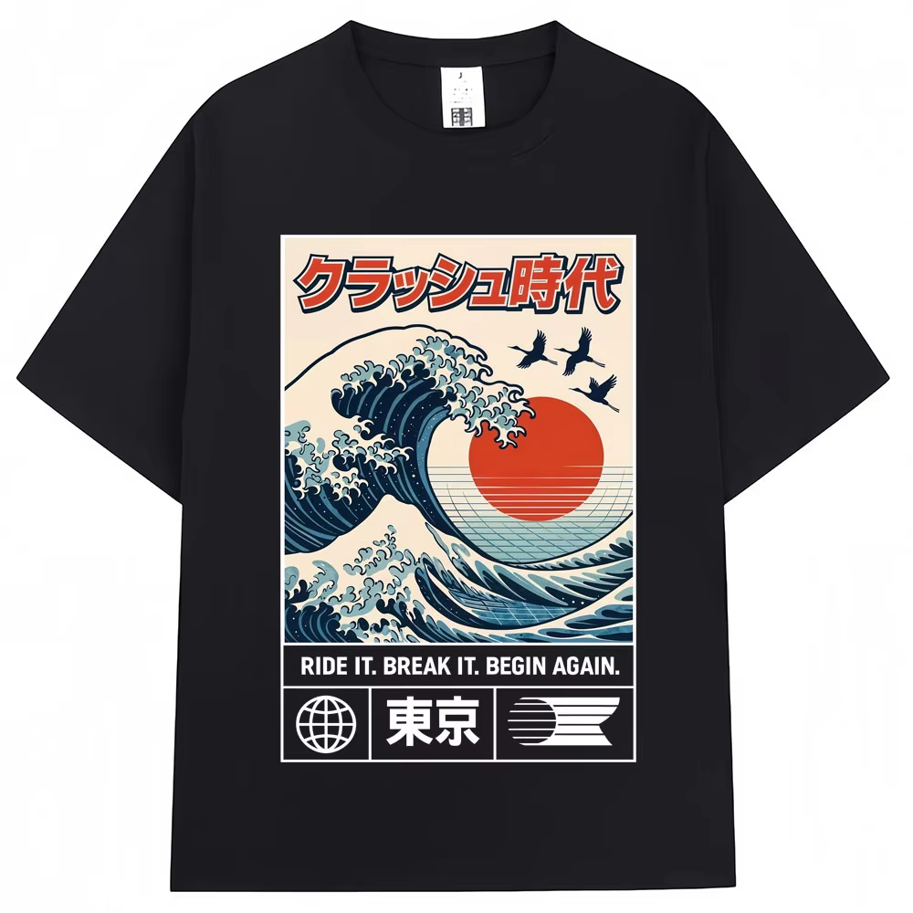Vintage Fashion In Tokyo - Kaos Grafis Gaya Jepang Motif Ombak