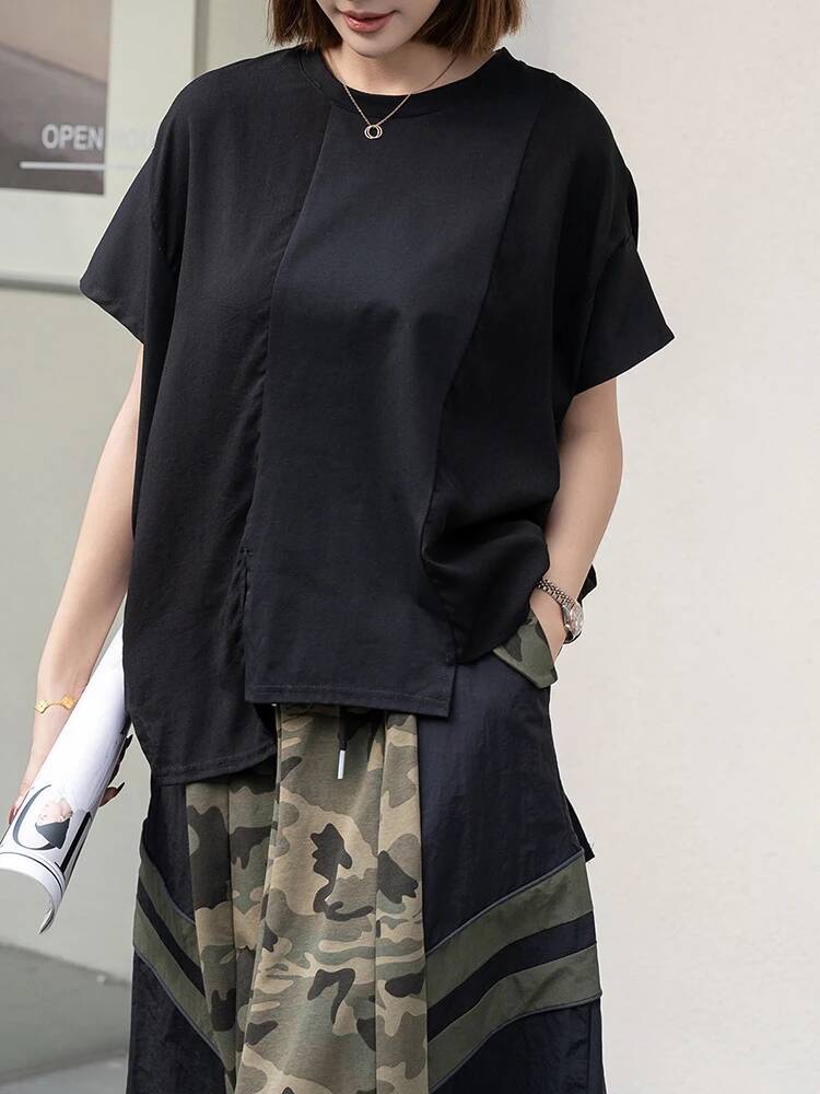 Vintage Fashion Build - Kaus Kasual Ukuran Besar Hem Hitam