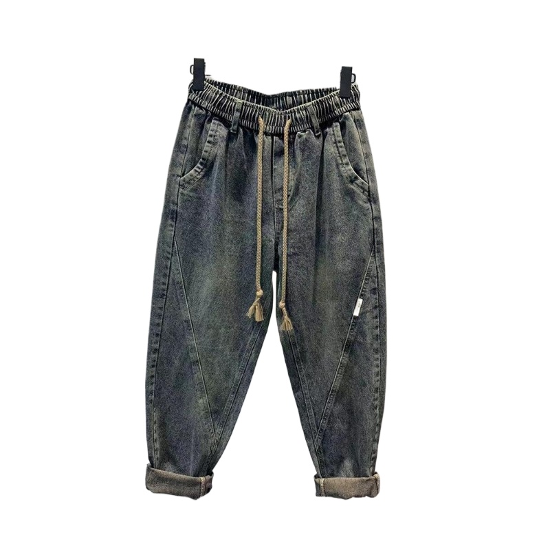 Retro Track Pant - Celana Denim Longgar Antik Ikat Pinggang
