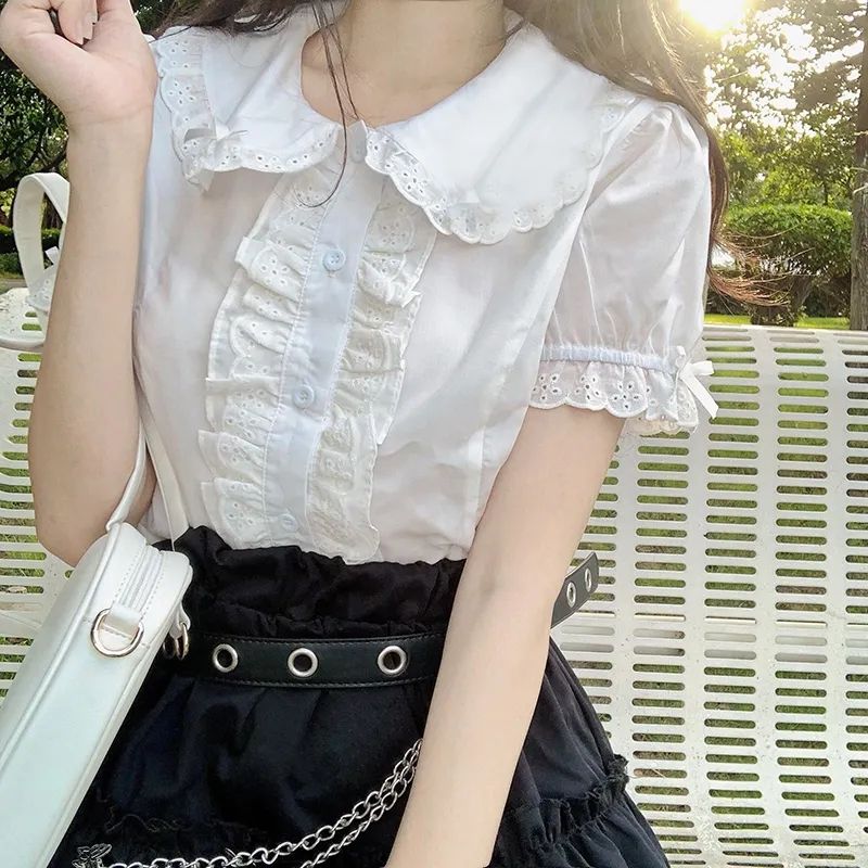 Vintage Fashion Japan - Deeptown blus Lolita lucu wanita putih