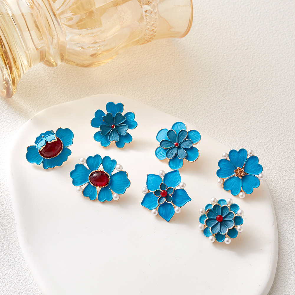 Bros Bunga Enamel Biru Vintage - Vintage Fashion Wear ulasan dan harga