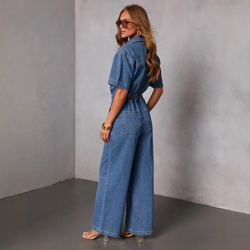 Jumpsuit Denim Lengan Pendek G - Vintage Fashion Trends ulasan dan harga